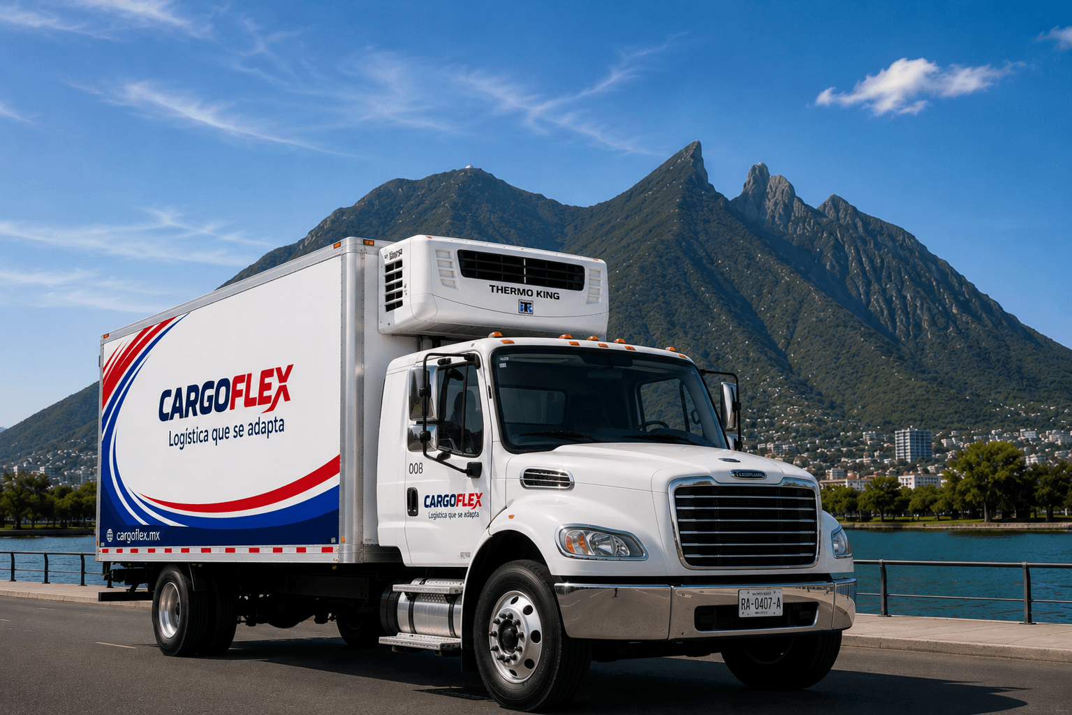 Unidad de CargoFlex frente al Cerro de la Silla en Monterrey